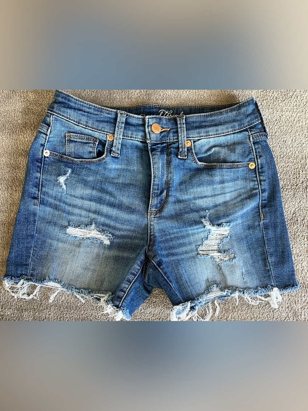 High-Rise Distressed Denim Shorts - Blue